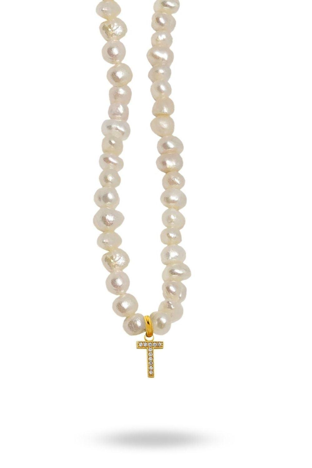 Linya Jewellery-Mono T Harfli İnci Kolye-Kolye-1-fleurdirect.live