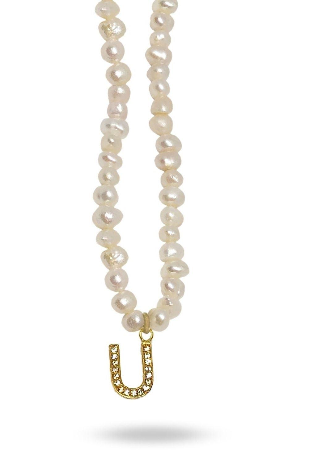 Linya Jewellery-Mono U Harfli İnci Kolye-Kolye-1-fleurdirect.live