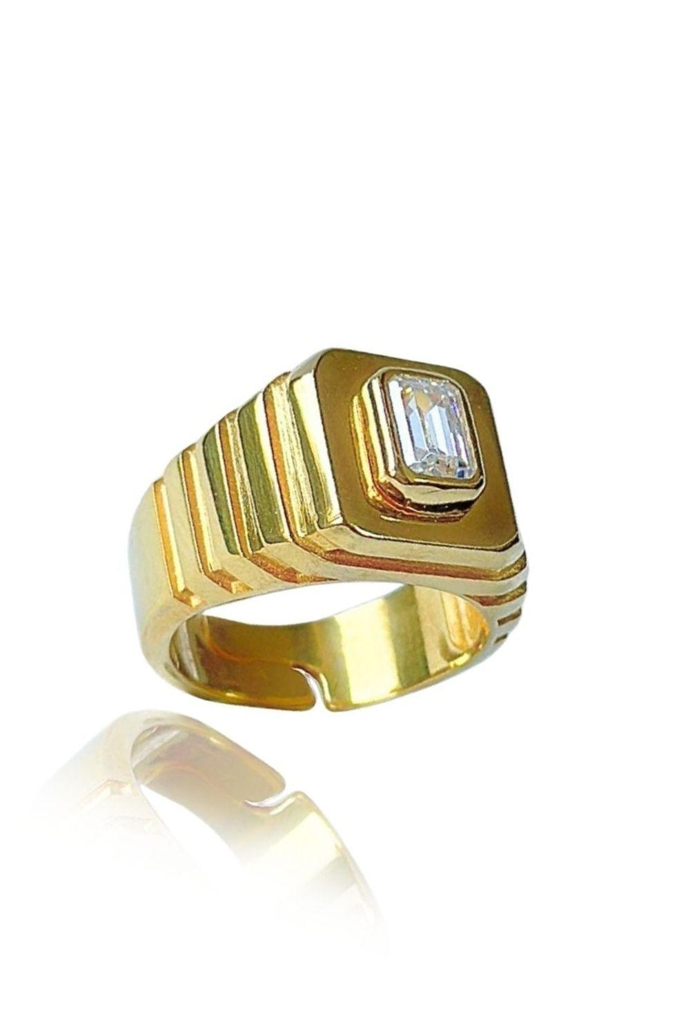 Linya Jewellery-Oktagon Beyaz Taşlı Yüzük-Yüzük-1-fleurdirect.live