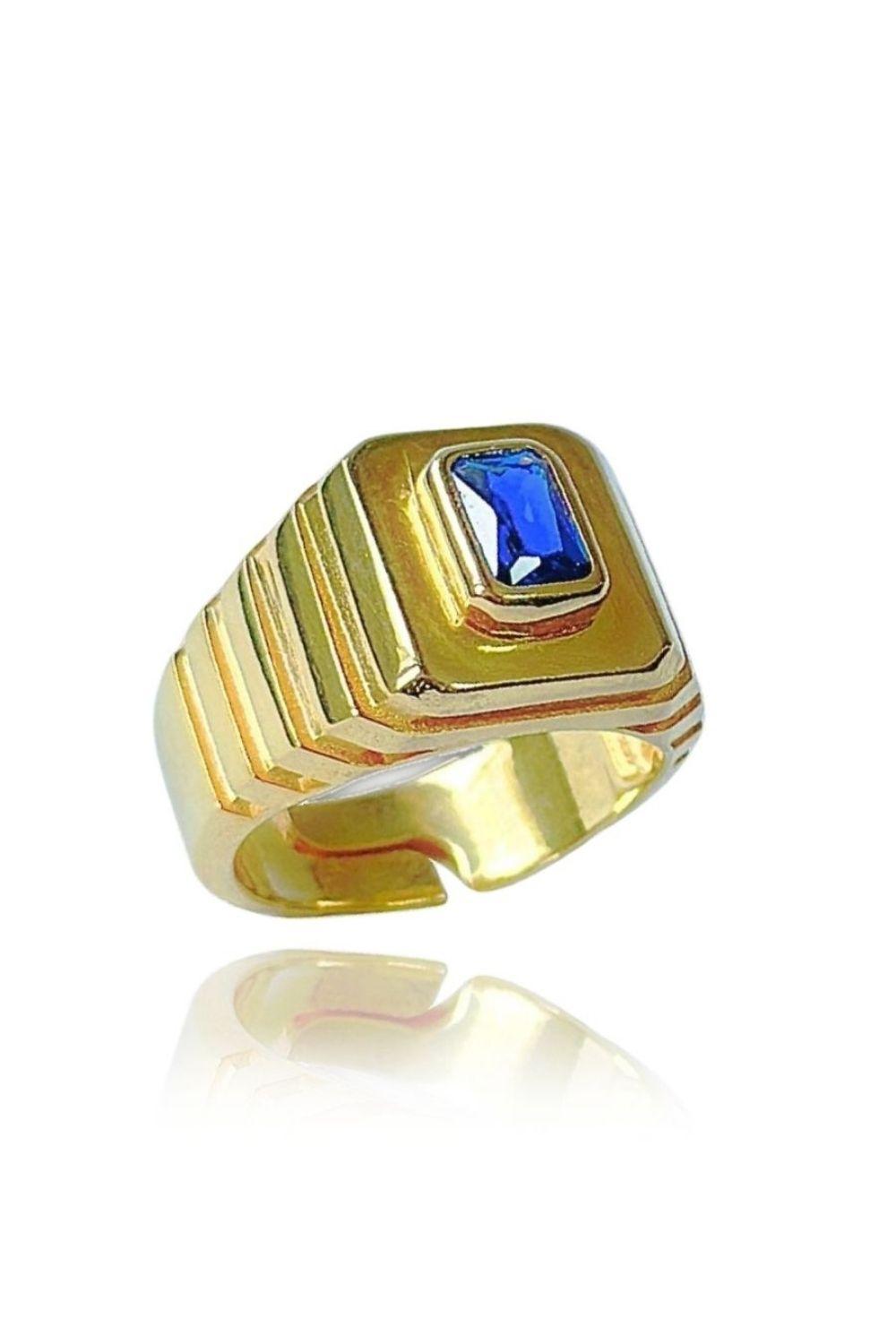 Linya Jewellery-Oktagon Lacivert Taşlı Yüzük-Yüzük-1-fleurdirect.live