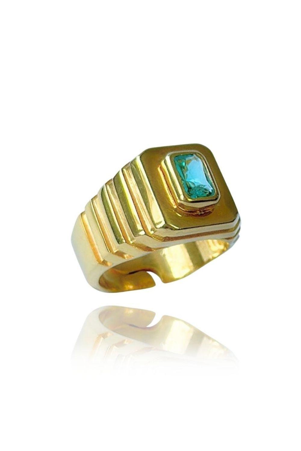 Linya Jewellery-Oktagon Yeşil Taşlı Yüzük-Yüzük-1-fleurdirect.live