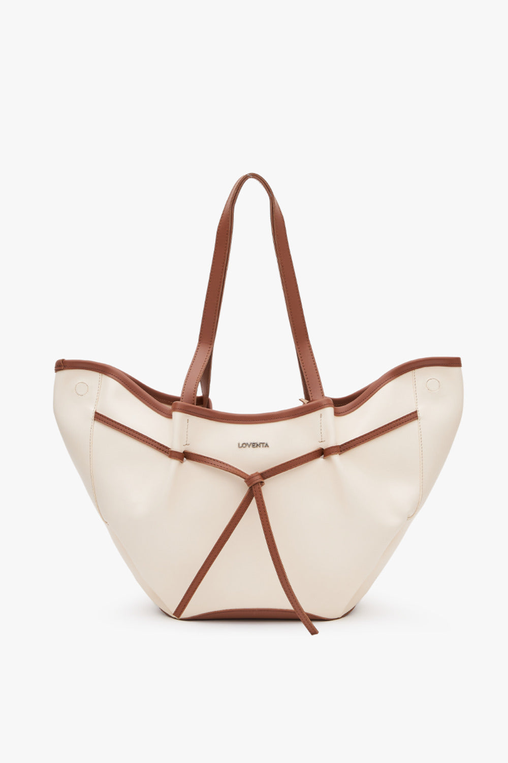 Loventa-Large Tote Bag Bej & Taba Ni̇esha-Omuz Çantası-1-fleurdirect.live