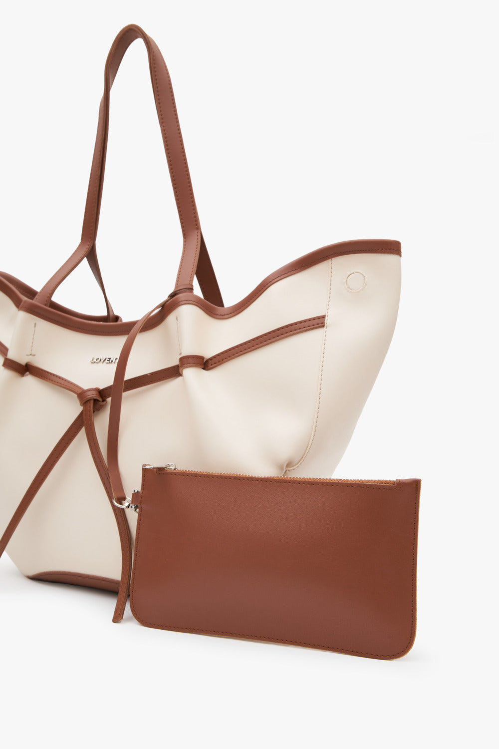 Loventa-Large Tote Bag Bej & Taba Ni̇esha-Omuz Çantası-4-fleurdirect.live