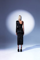 Lunaire Studio-Eclipse - Siyah Kadife Asimetrik Kollu Elbise-Elbise-4-fleurdirect.live