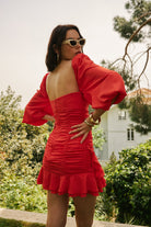 Lunaire Studio-Red Anemone - Nar Çiçeği Büzgülü Elbise-Elbise-4-fleurdirect.live