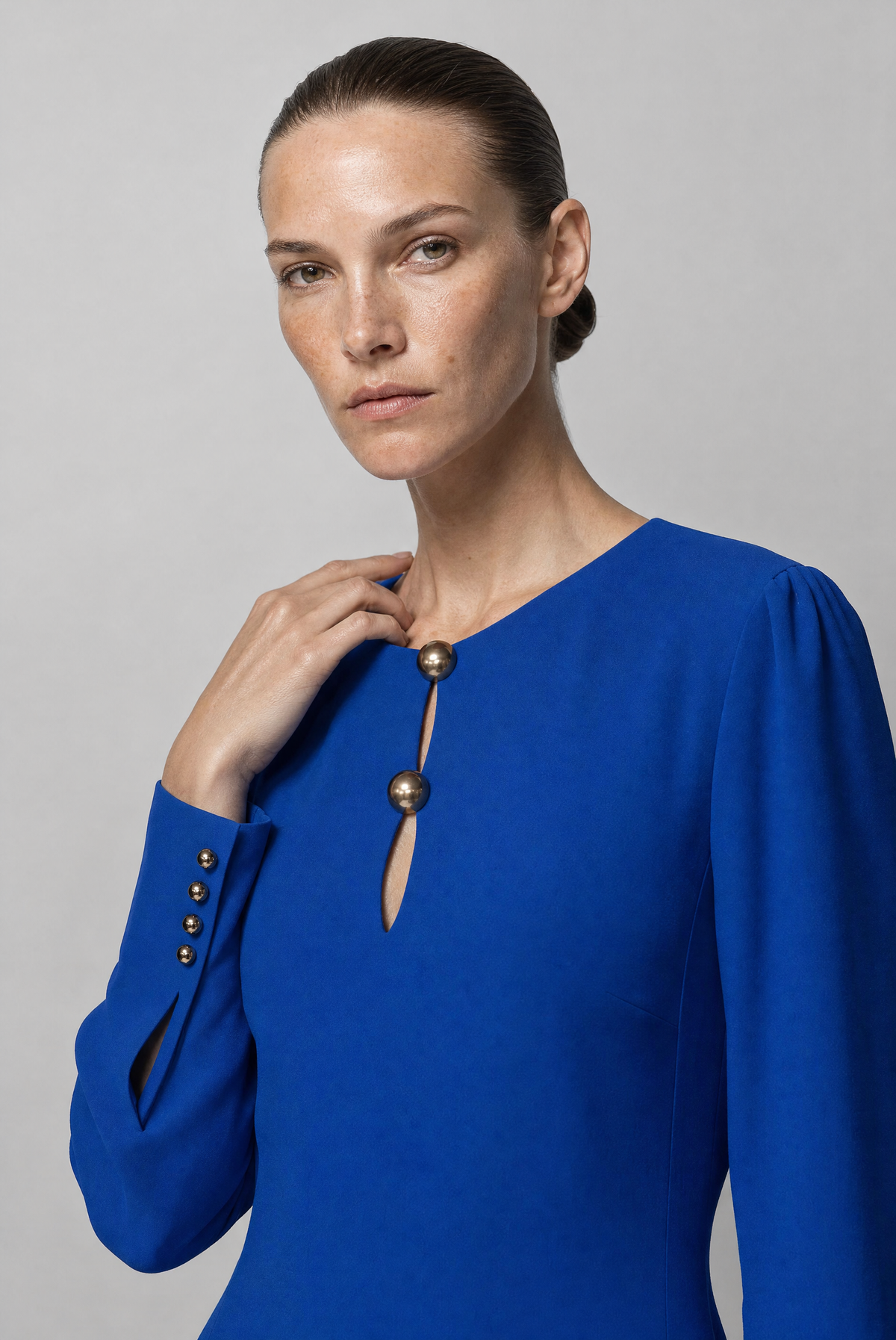 Delia Gold Düğmeli Mini Elbise Mavi