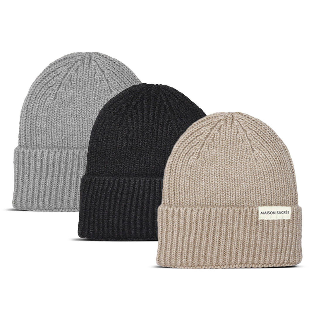Maison Sacrée-Beige Black Grey Beanie Three Pack-Bere-1-fleurdirect.live