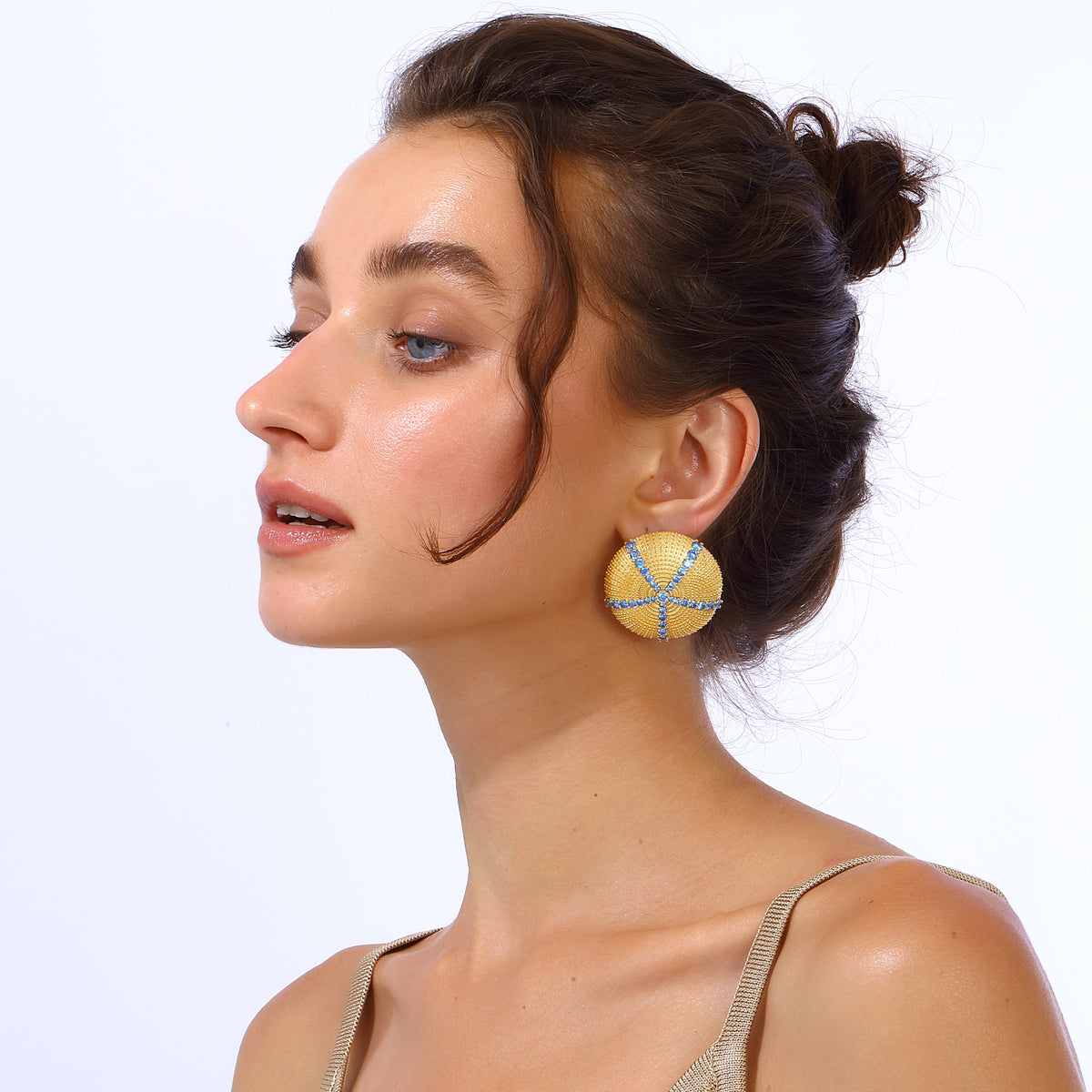 Maison Soula-Sea Urchin Earrings Aquamarine Blue-Earrings-2-fleurdirect.live