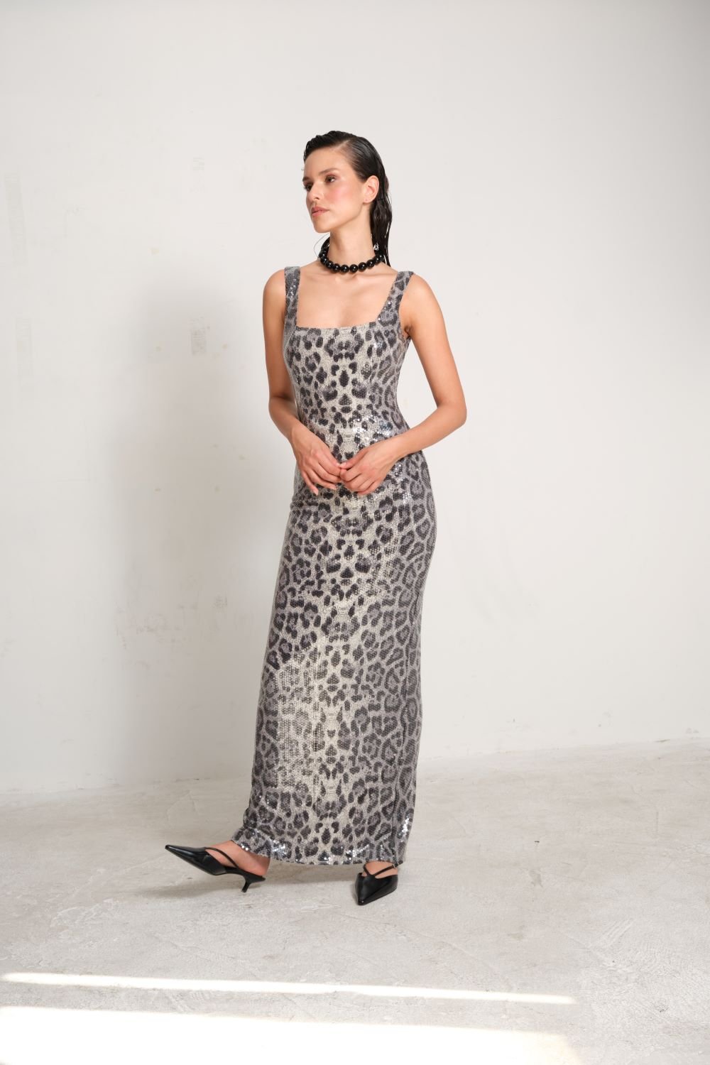 Manshet-Anne Leopar Payetli Abiye Elbise-Elbise-1-fleurdirect.live