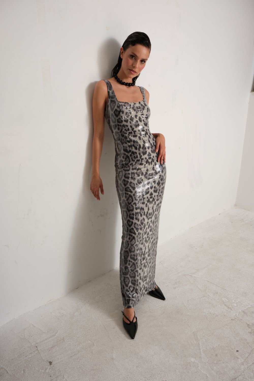 Manshet-Anne Leopar Payetli Abiye Elbise-Elbise-3-fleurdirect.live