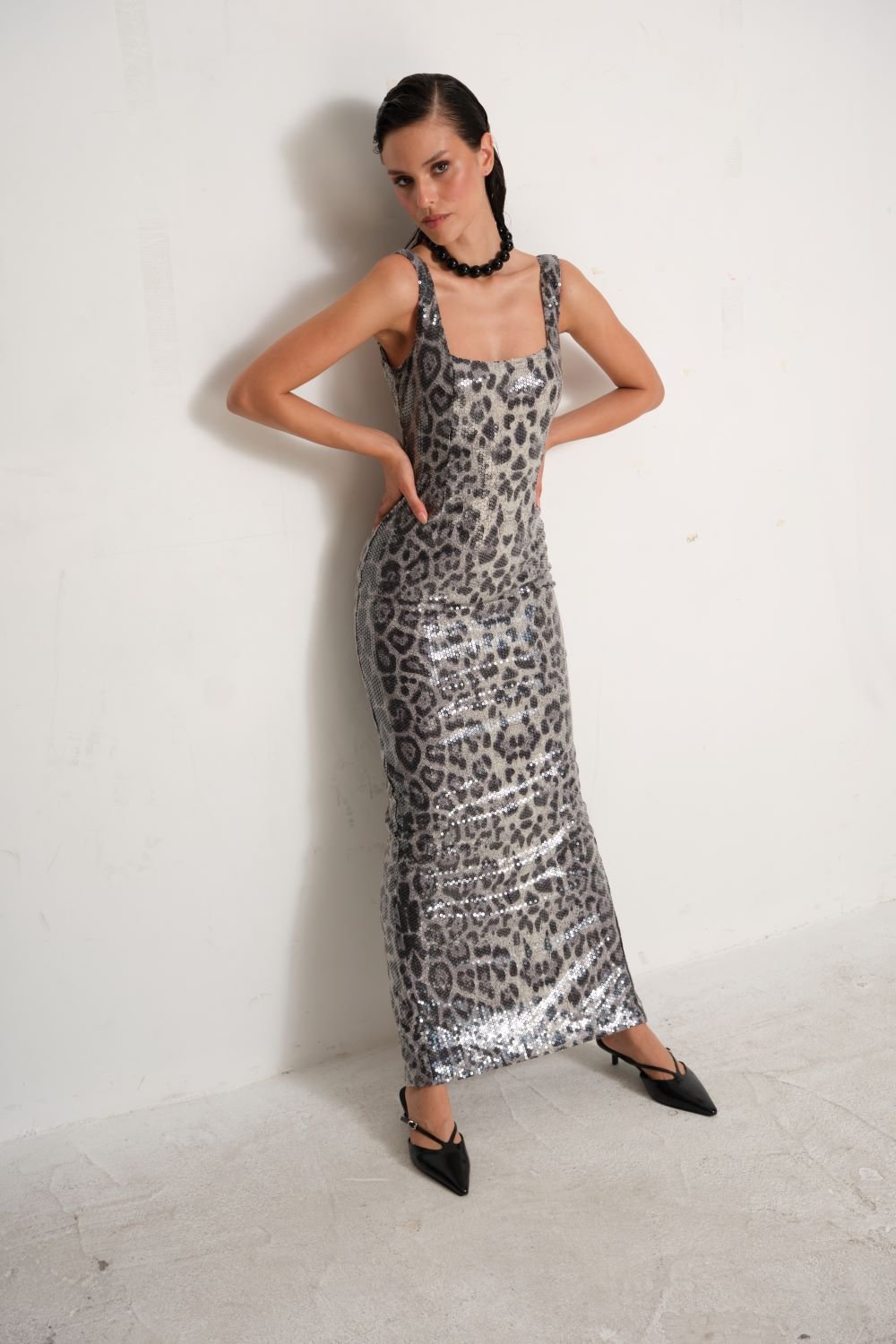 Manshet-Anne Leopar Payetli Abiye Elbise-Elbise-4-fleurdirect.live