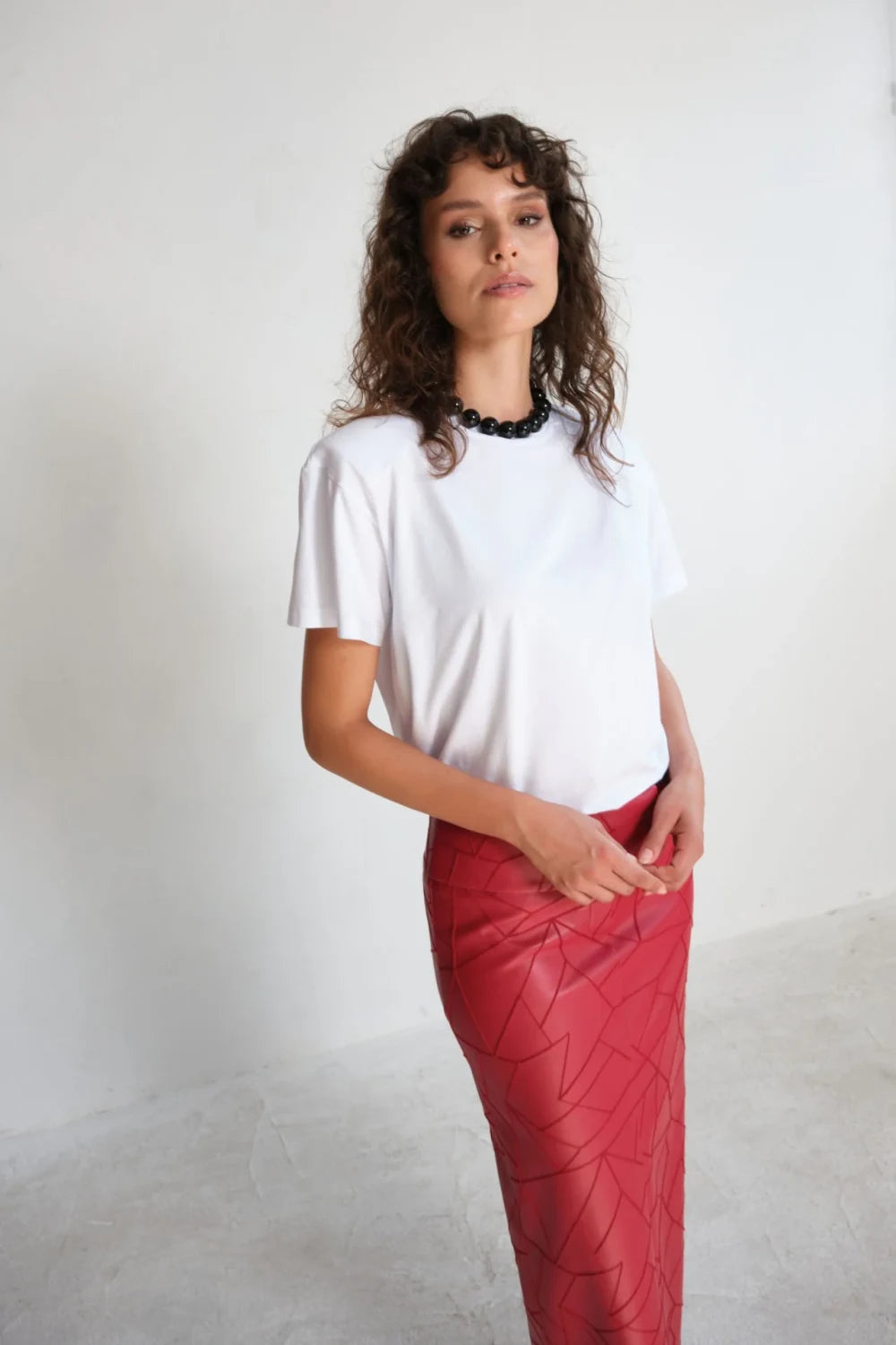 Manshet-Nadine Yırtmaçlı Deri Midi Etek-Etek-4-fleurdirect.live