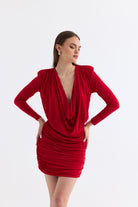 Manshet-The Scarlet / Degaye Yaka Mini Elbise-Elbise-3-fleurdirect.live