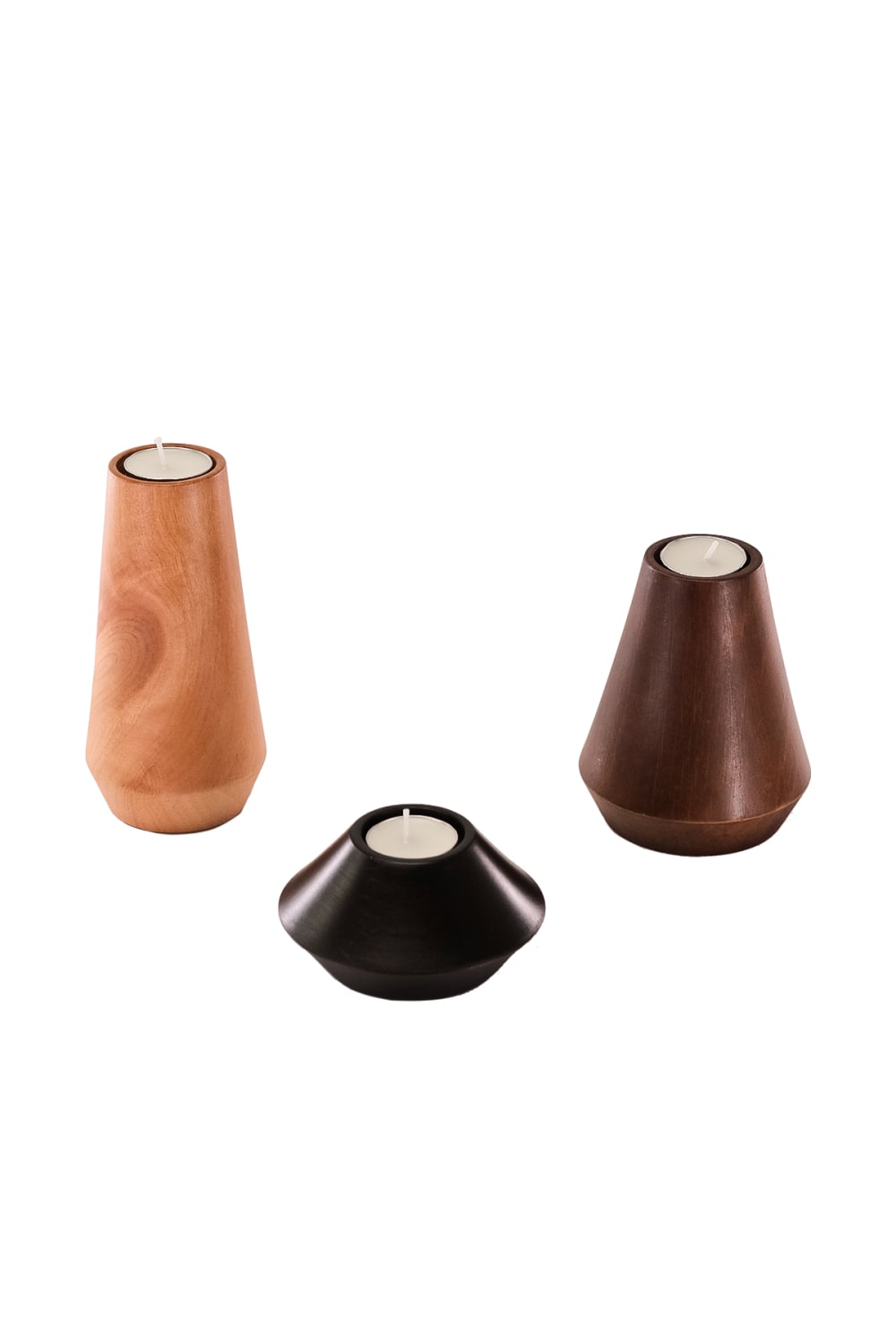 Massello Design-Conico 3'lü Ahşap Şamdan & T-light Mumluk-Mumluk & Şamdan-1-fleurdirect.live