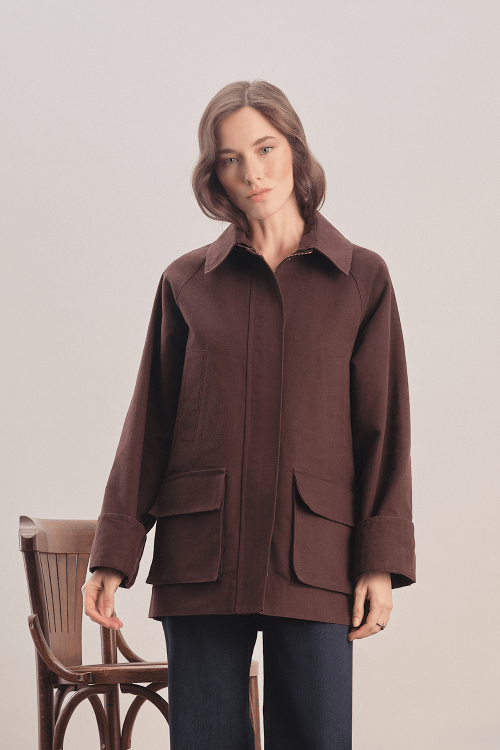 Mavlo-Urban Mumlu Kanvas Ceket / Chocolate Brown-Ceket-3-fleurdirect.live