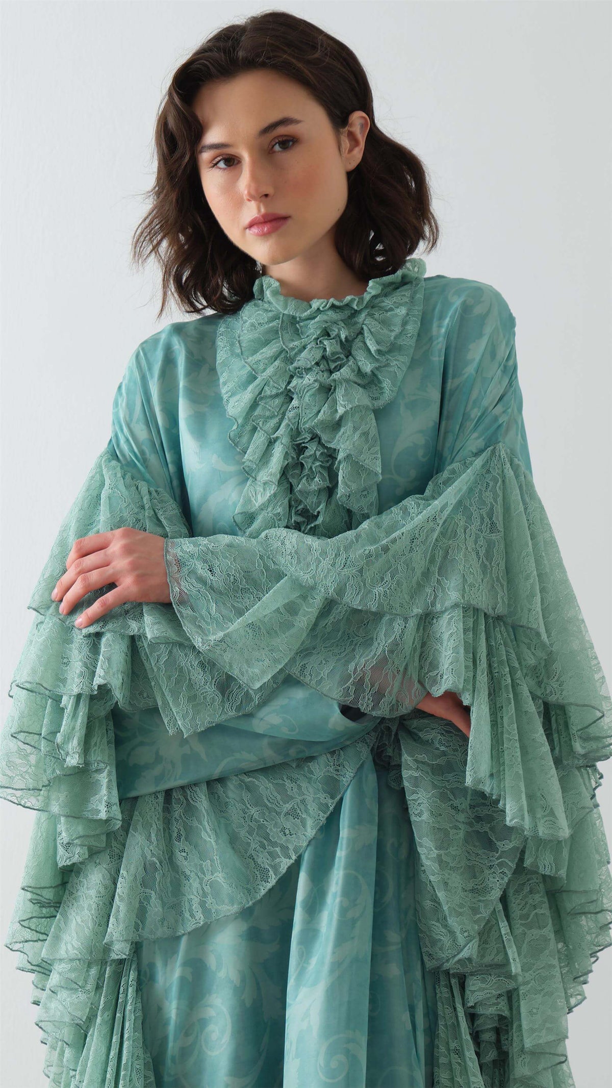 Miha-Kollari Dantel Firfirli Kaftan Elbi̇se Mint-2-fleurdirect.live