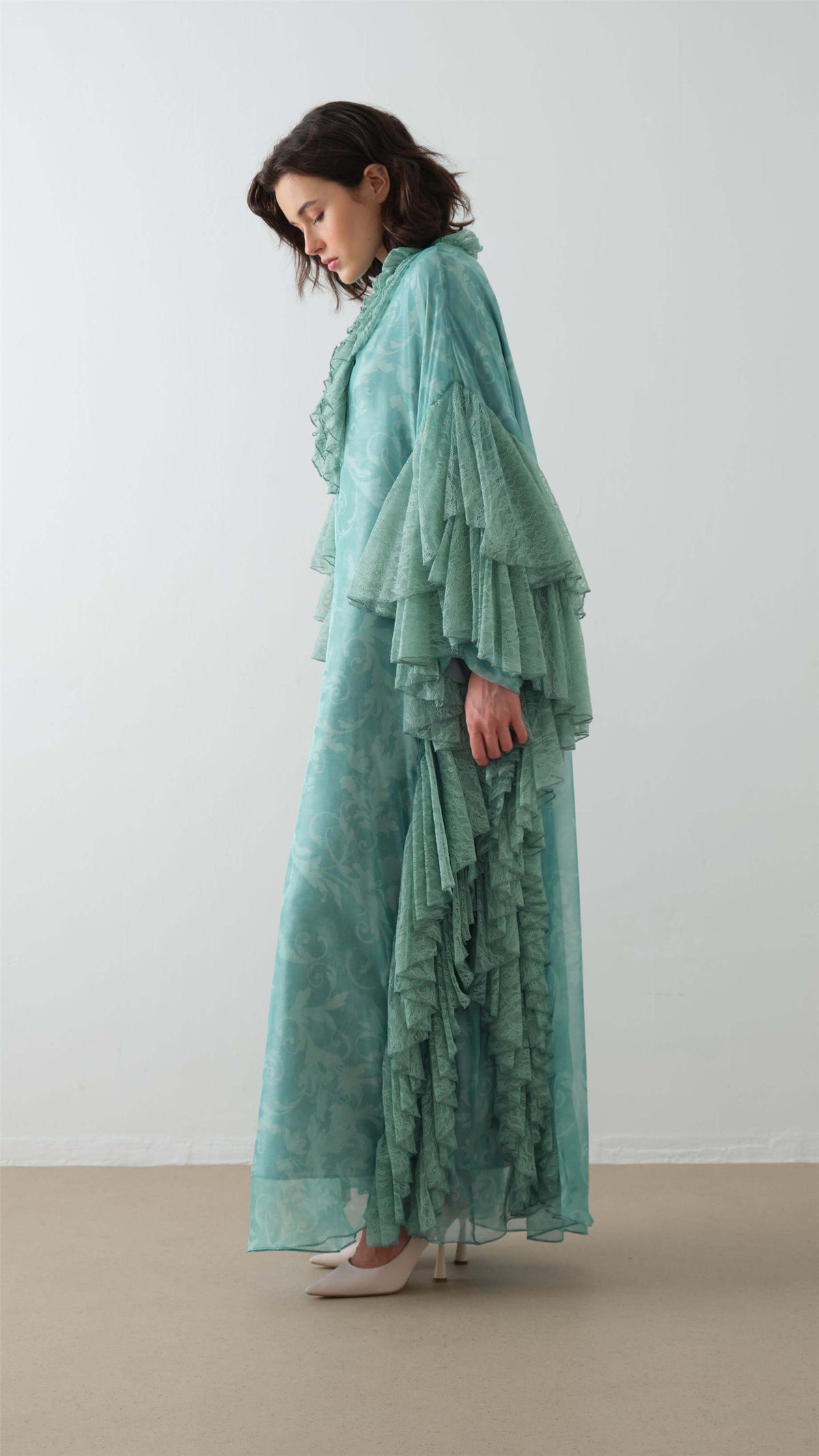 Miha-Kollari Dantel Firfirli Kaftan Elbi̇se Mint-4-fleurdirect.live