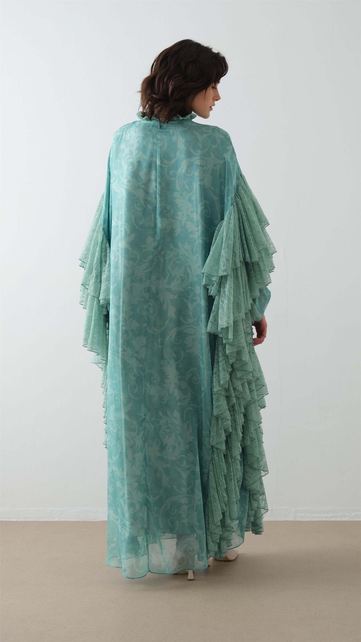 Miha-Kollari Dantel Firfirli Kaftan Elbi̇se Mint-5-fleurdirect.live