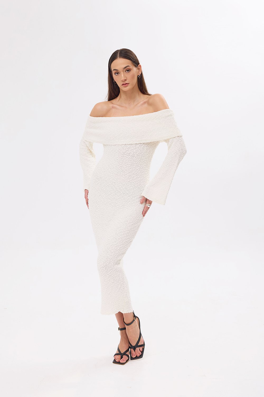 Mozto-Dora Knitted Beige Dress-Elbise-1-fleurdirect.live