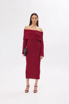Mozto-Dora Knitted Burgundy Dress-Elbise-1-fleurdirect.live