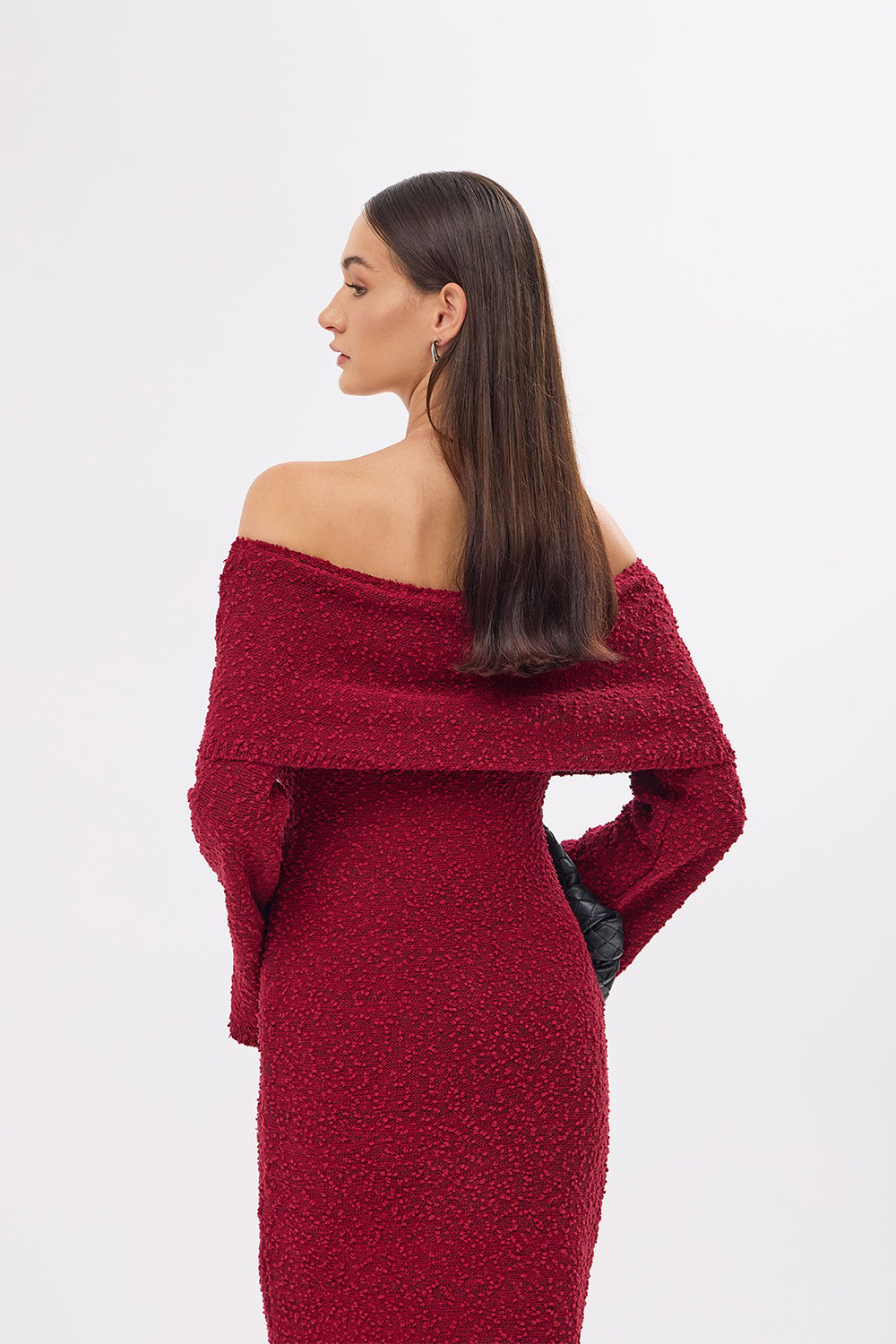 Mozto-Dora Knitted Burgundy Dress-Elbise-3-fleurdirect.live