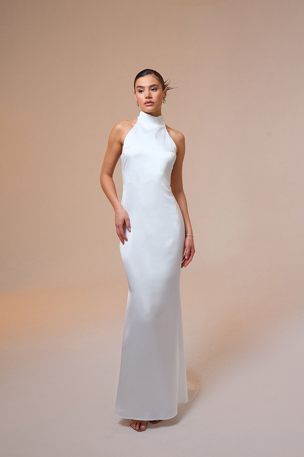 Mozto-Halley Halter Yaka Maxi Beyaz Saten Elbise-Elbise-4-fleurdirect.live