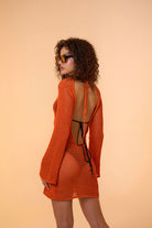 Mozto-Luna Knitted Orange Mini Beach Dress-Elbise-3-fleurdirect.live
