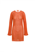 Mozto-Luna Knitted Orange Mini Beach Dress-Elbise-5-fleurdirect.live