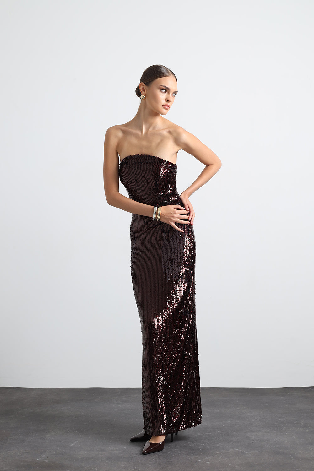 Marisse Straplez Payet Bordo Maxi Elbise - 3