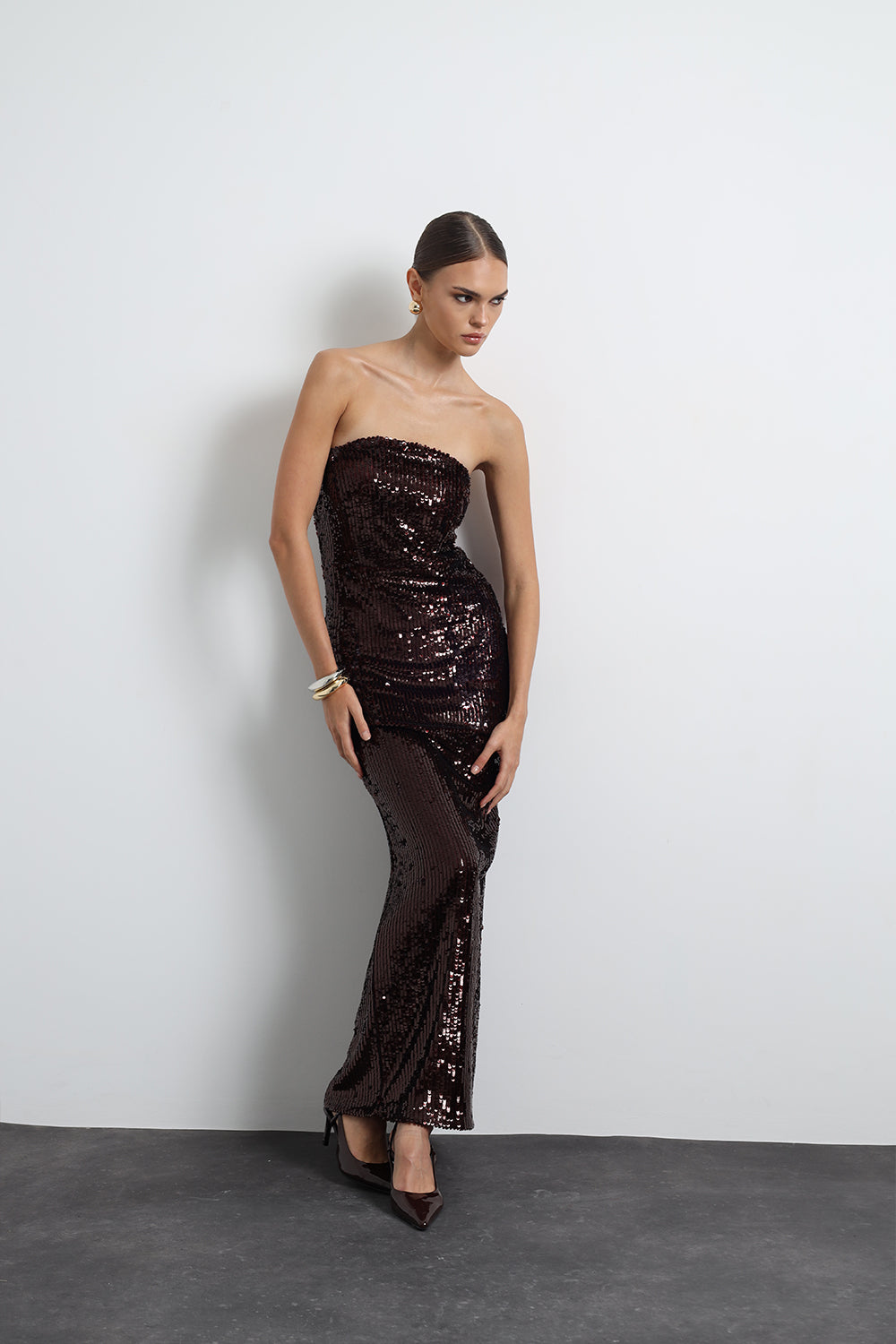 Marisse Straplez Payet Bordo Maxi Elbise - 6