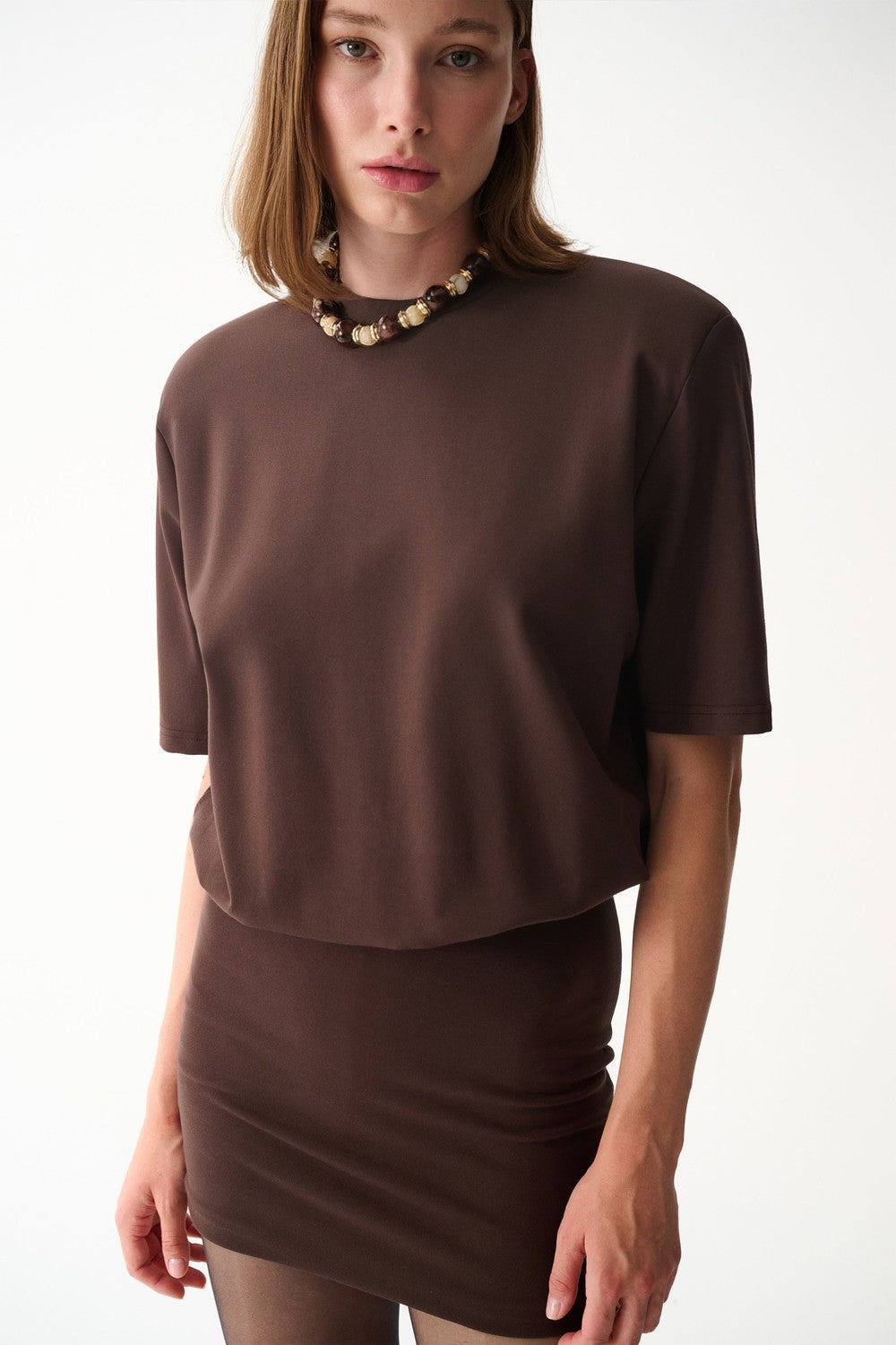 Naia-Miu T Shirt Elbise / Kahverengi-Elbise-3-fleurdirect.live