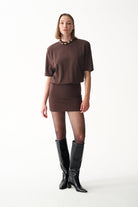 Naia-Miu T Shirt Elbise / Kahverengi-Elbise-4-fleurdirect.live