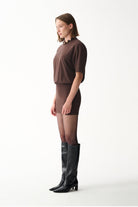 Naia-Miu T Shirt Elbise / Kahverengi-Elbise-5-fleurdirect.live