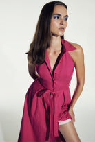 Nazlı Ceren-Carrie Midi Keten Elbise Berry Pink-Elbise-3-fleurdirect.live