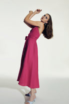 Nazlı Ceren-Carrie Midi Keten Elbise Berry Pink-Elbise-4-fleurdirect.live