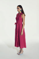 Nazlı Ceren-Carrie Midi Keten Elbise Berry Pink-Elbise-6-fleurdirect.live