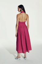 Nazlı Ceren-Carrie Midi Keten Elbise Berry Pink-Elbise-7-fleurdirect.live