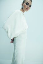 Nazlı Ceren-Emillien Asimetrik Saten Elbise White Swan-Elbise-8-fleurdirect.live