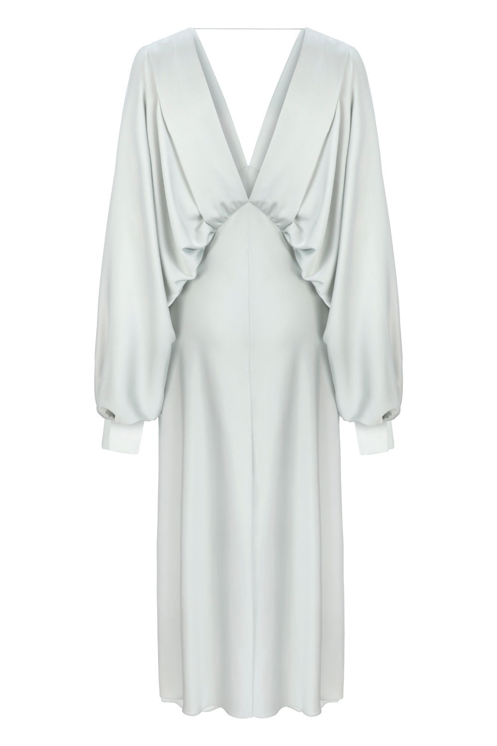Nazlı Ceren-Mila V Yaka Saten Elbise Gri-Elbise-2-fleurdirect.live