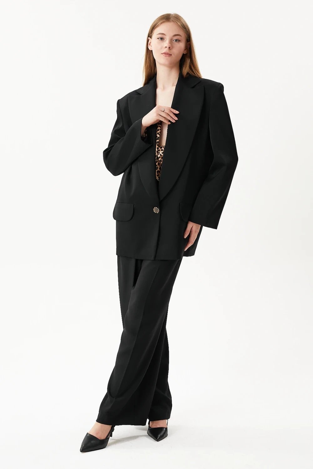 Nilgün Mirza-Smokin Yaka Oversize Maskülen Stil Bayan Blazer Ceket-Ceket-3-fleurdirect.live