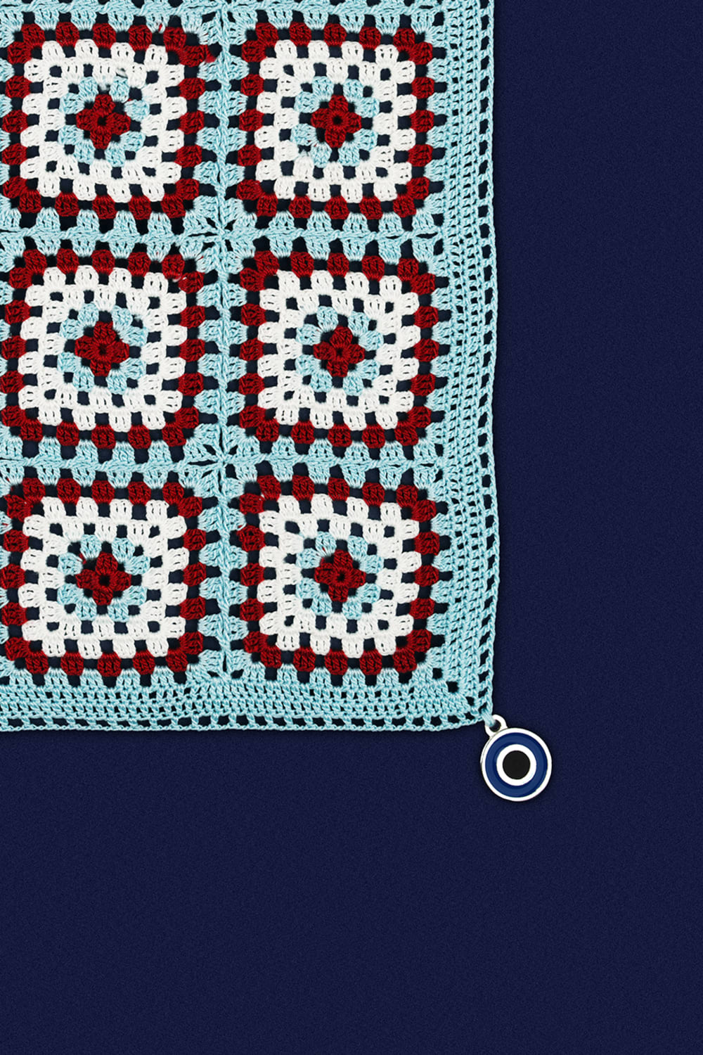 OHM Handmade-Mavi Kırmızı Beyaz Granny El İşi Dantel Örtü-Dantel Örtüler-2-fleurdirect.live