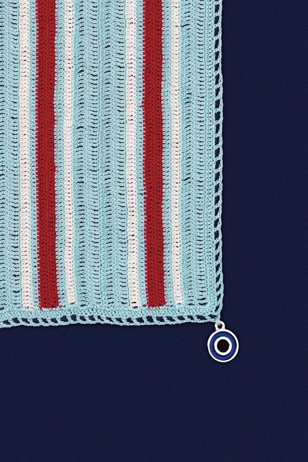 OHM Handmade-Mavi Krem Kırmızı Stripes El İşi Dantel Örtü-Dantel Örtüler-2-fleurdirect.live
