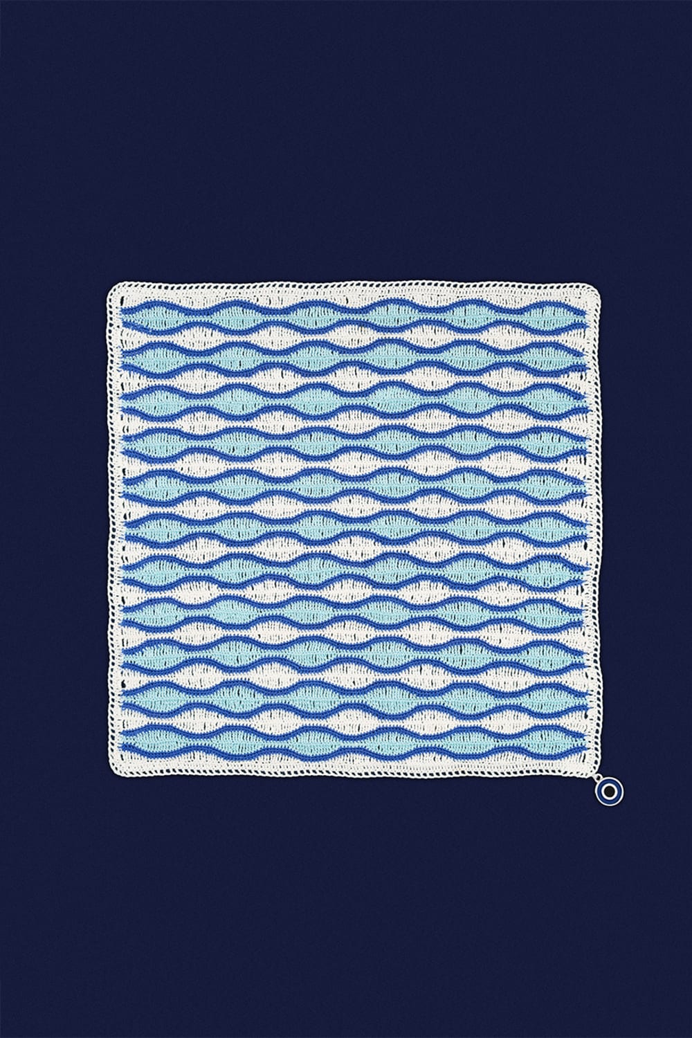 OHM Handmade-Mavi Saks Krem Waves El İşi Dantel Örtü-Dantel Örtüler-1-fleurdirect.live