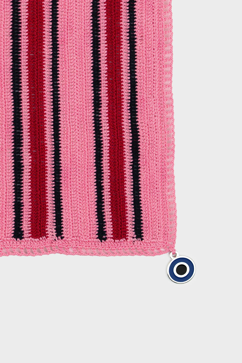 OHM Handmade-Pembe Siyah Kırmızı Stripes El İşi Dantel Örtü-Dantel Örtüler-2-fleurdirect.live