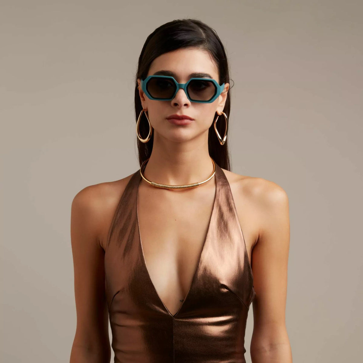 Okkia-Okkia Andrea Altıgen Unisex Güneş Gözlüğü Yeşil-Güneş Gözlüğü-8-fleurdirect.live