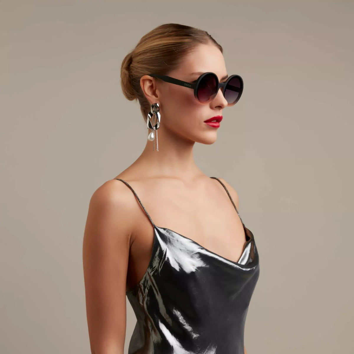 Okkia-Okkia Monica Unisex Büyük Yuvarlak Güneş Gözlüğü Siyah Rose-Güneş Gözlüğü-3-fleurdirect.live