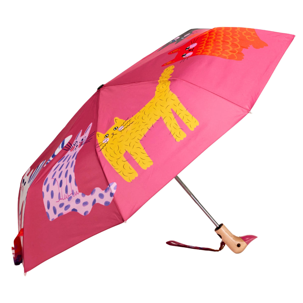 Original Duckhead Duck Kompakt Şemsiye Arty Cats Fuschia