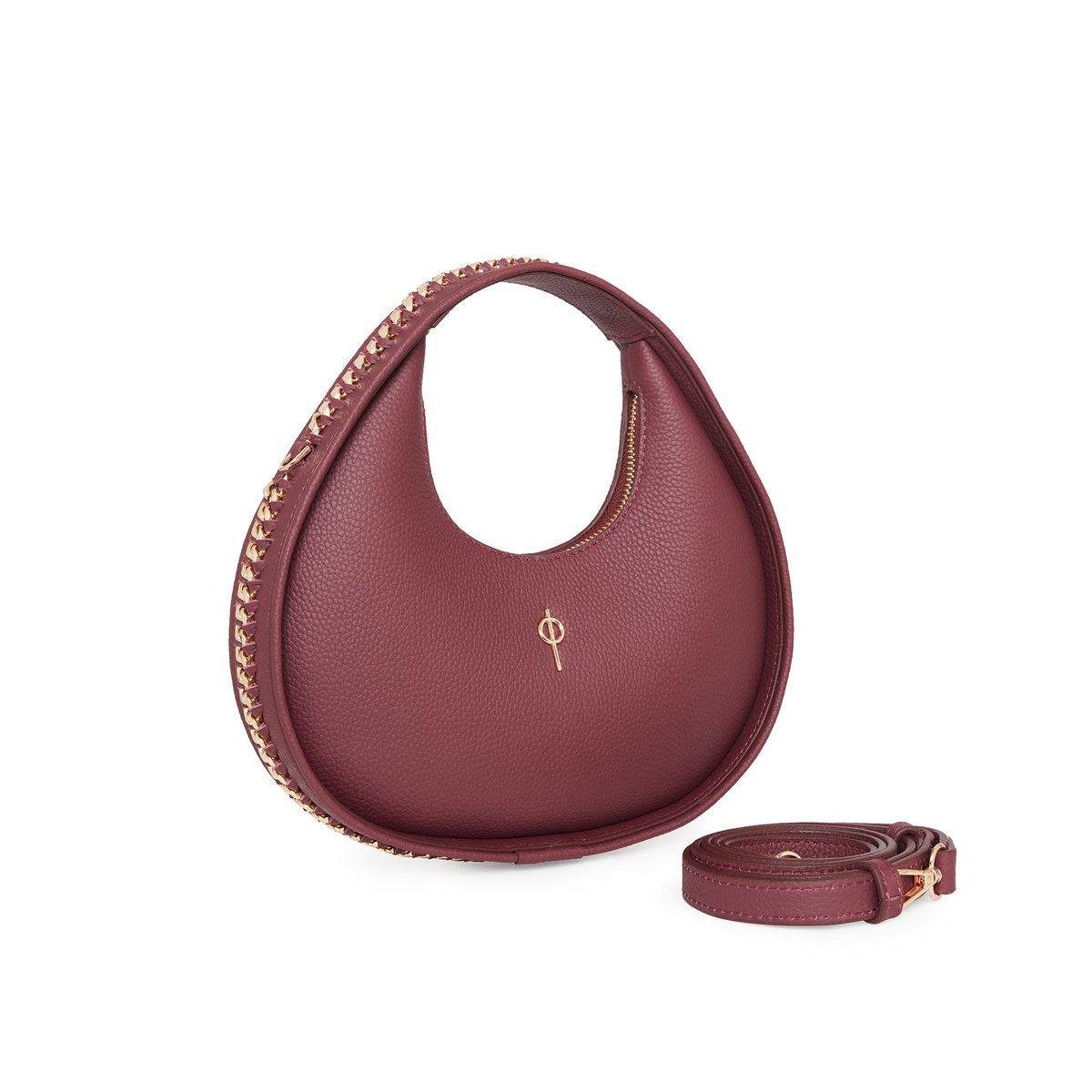 Otrera-Round Chain Bag Burgundy-Omuz Çantası-2-fleurdirect.live