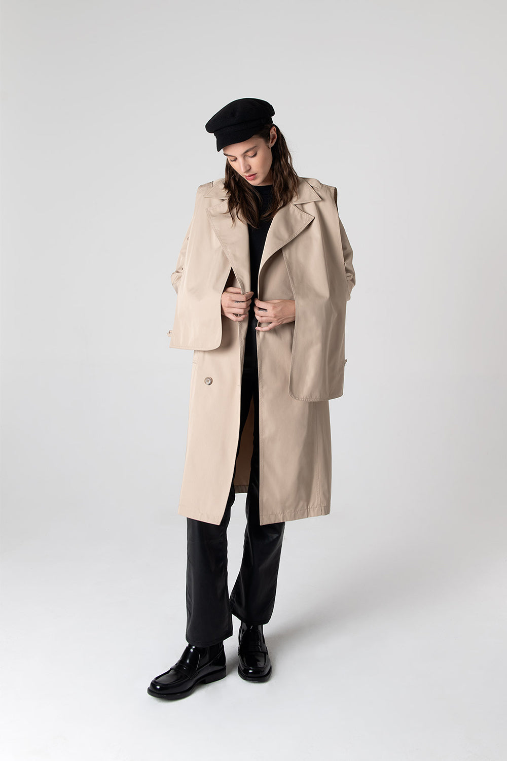 Peploum-Beatrice Asymmetric Piece Trenchcoat-Trençkot-3-fleurdirect.live