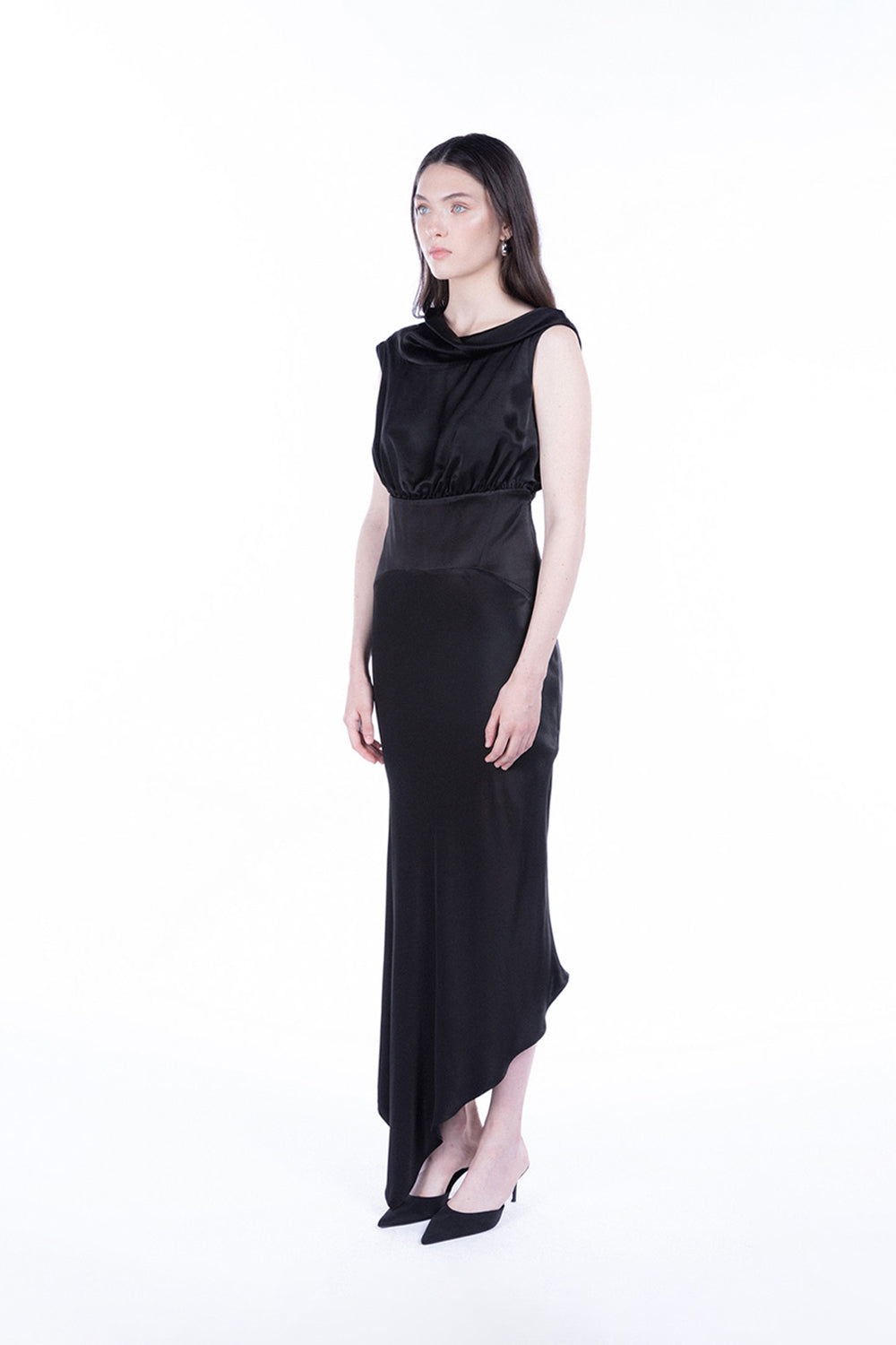 Peploum-Lea Folded Neckline Sateen Dress-Elbise-2-fleurdirect.live